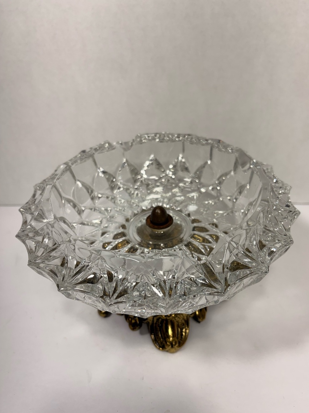 Vintage Crystal Gold Pedestal Ashtray Hollywood Regency - Picture 3 of 10